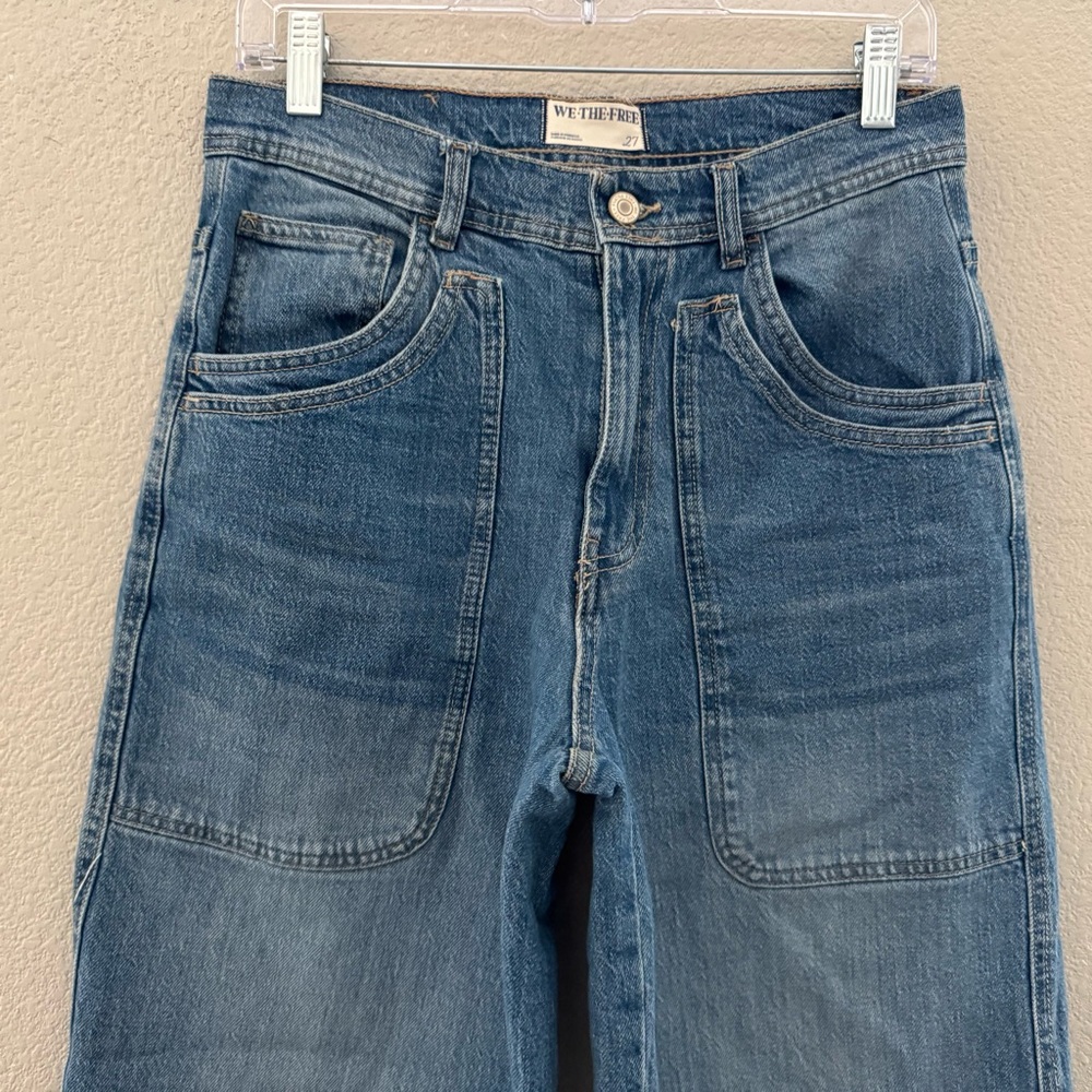 Free People Piper Wide Leg Crop Jeans 27 Med Denim Wash Casual 90s Retro boho - Picture 11 of 14